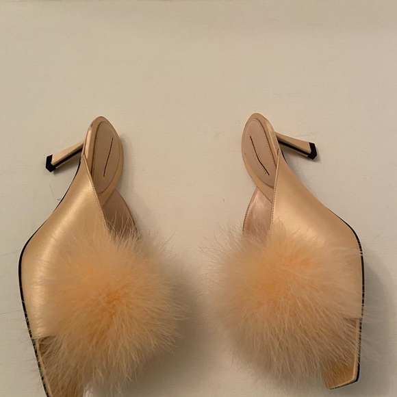 Saint Laurent MAE MULES IN CREPE SATIN WITH FEATHERS sz 7 - Picture 3 of 9